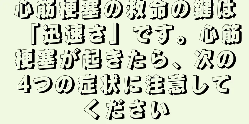 心筋梗塞の救命の鍵は「迅速さ」です。心筋梗塞が起きたら、次の4つの症状に注意してください